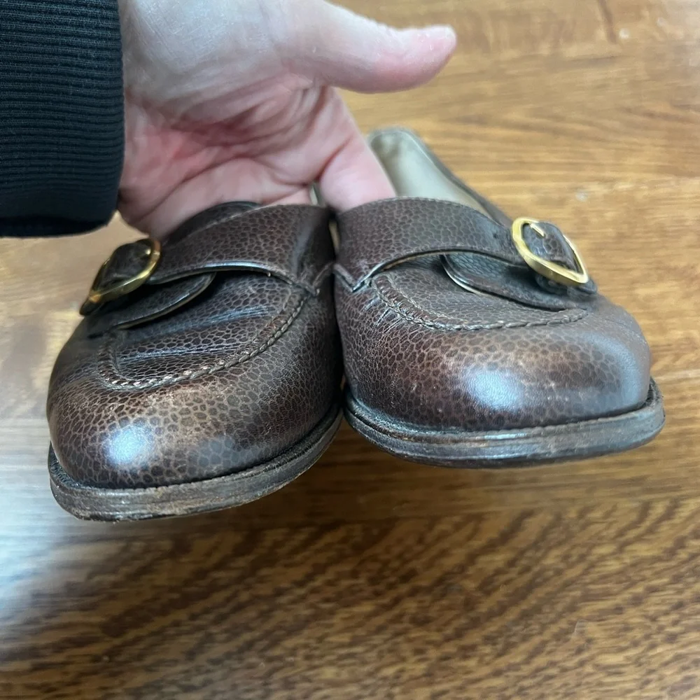 TANINO CRISCI Handmade‎ Brown Leather Loafers Buckle Luxury Italy Vintage 34